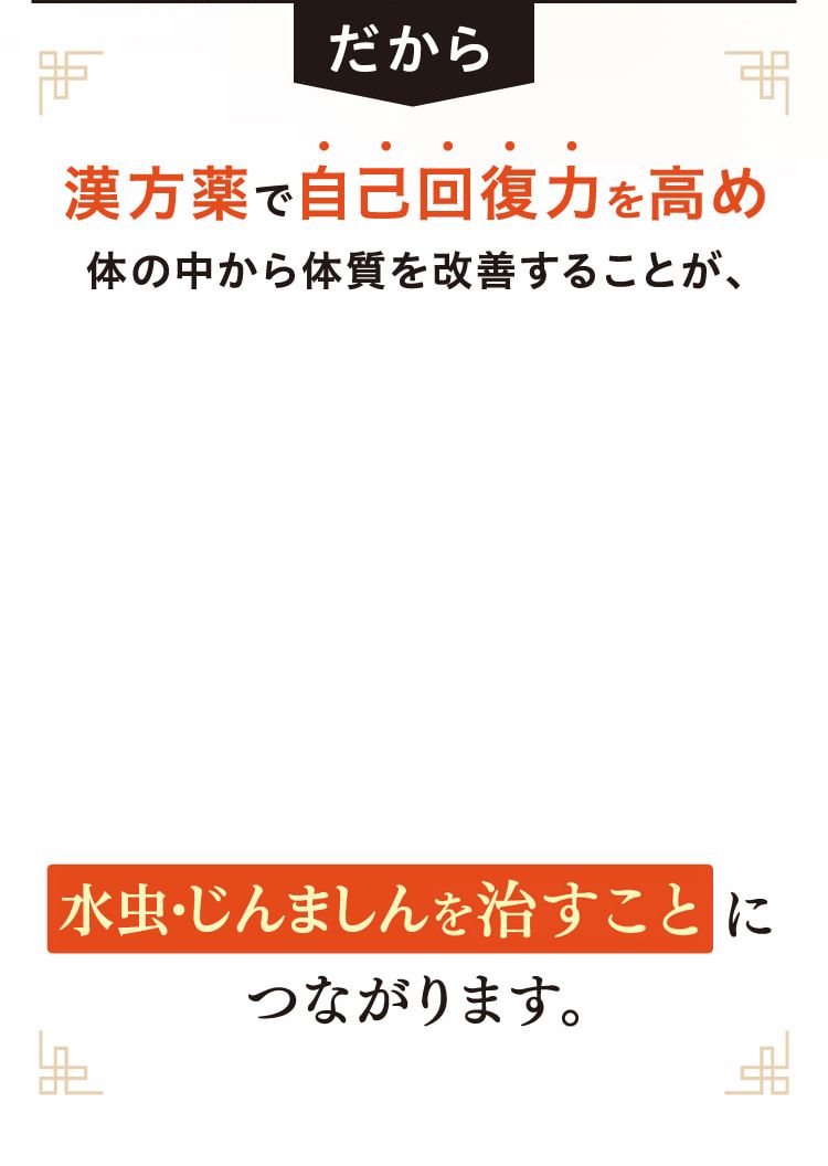 漢方薬で自己回復力を高め体の中から体質を改善することが、じんましんを治すことにつながります。